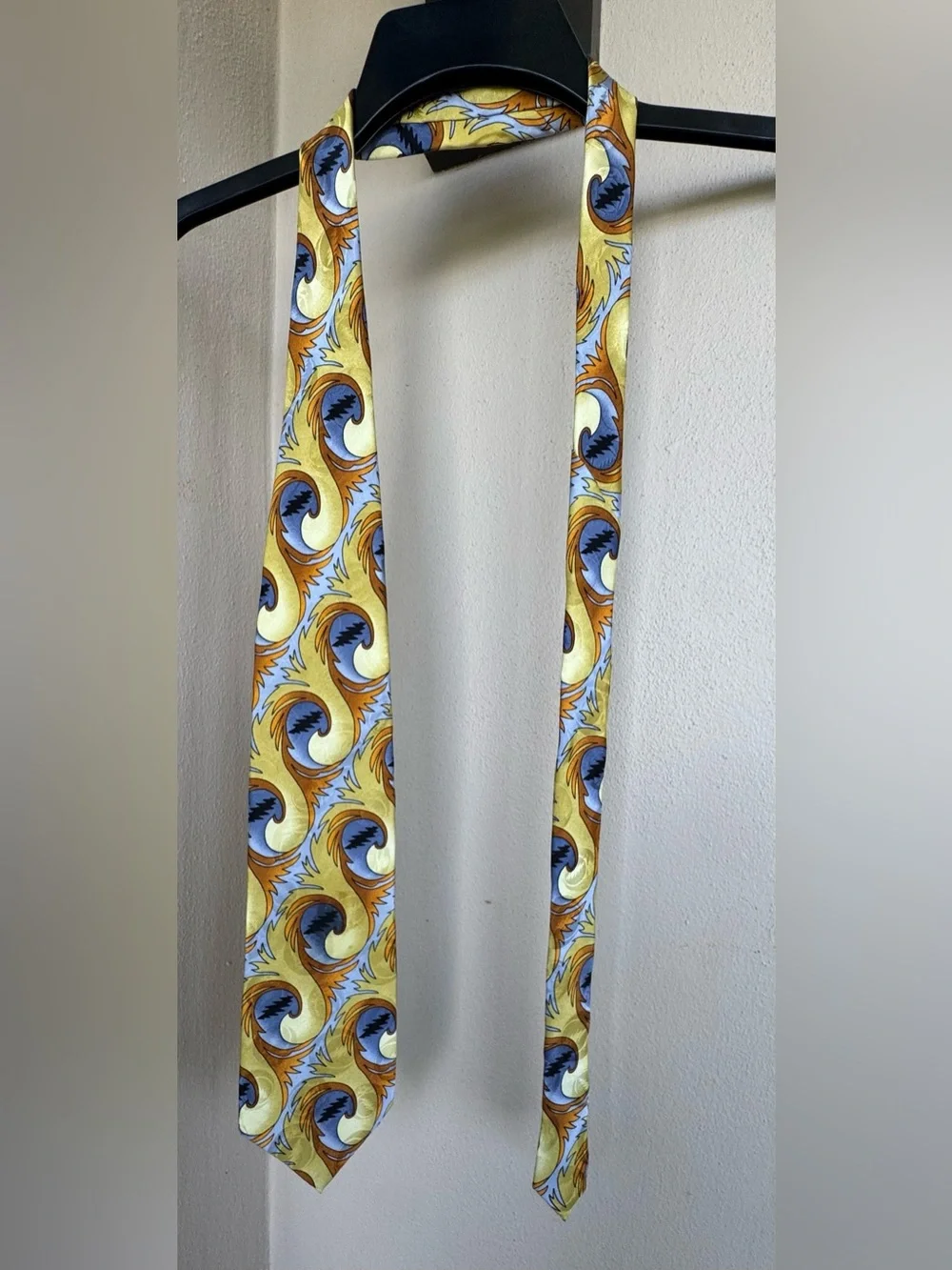 Grateful Dead Thirteen Points First Set Men's Yellow and Blue Tie 57” L X 3.75”W